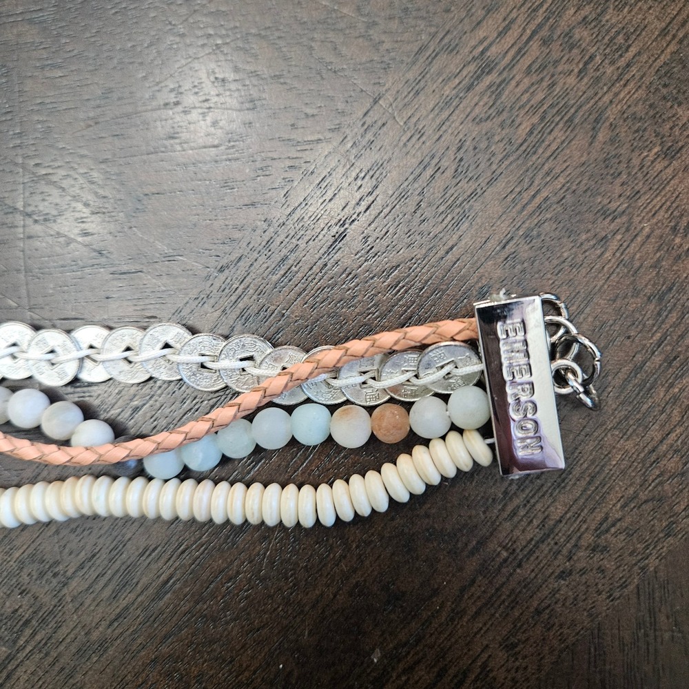 Victoria Emerson Multi-Strand Boho Wrap Bracelets Lot of 2 Stone Wood Leather - Picture 3 of 10